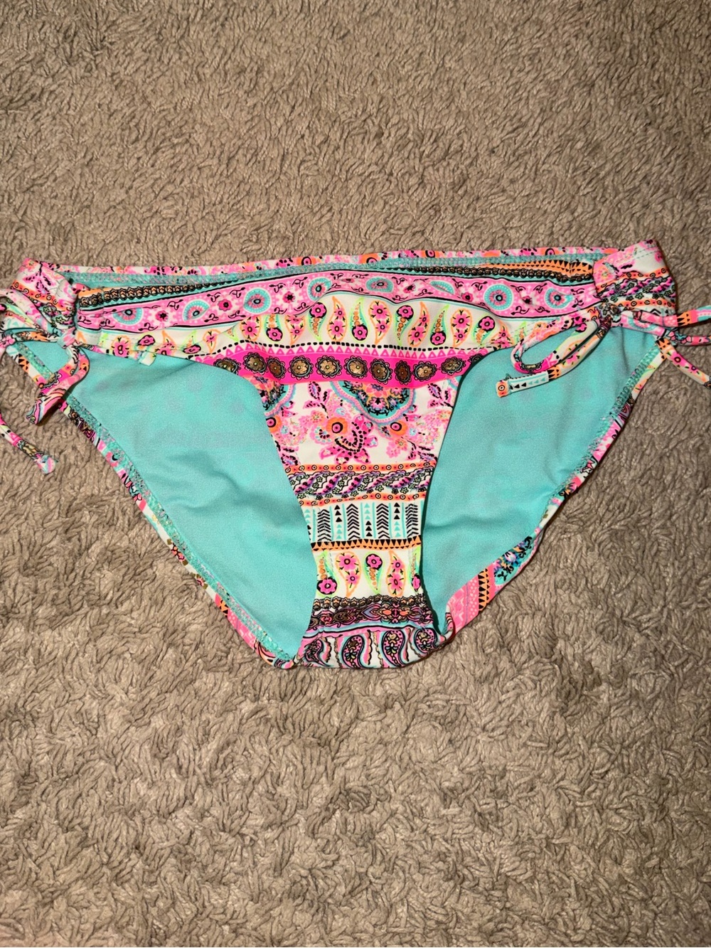 Fun Boho Aqua and Pink Paisley Bikini Bottom